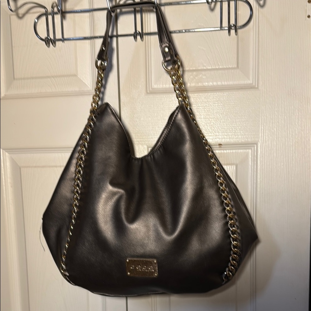 Bebe Black Hobo Bag with Gold Chain